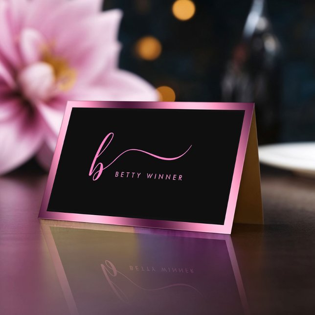 Lexury Shock rosa Foil Ram Modern Script Monogram Visitkort (Skapare uppladdad)