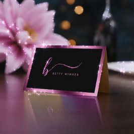 Lexury Shock rosa Foil Ram Modern Script Monogram Visitkort