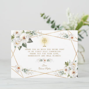 Lexury White Flowers Guld First Heliga Communion Tack Kort