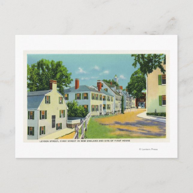 Leyden Street View, First Street i New England Vykort (Framsida)