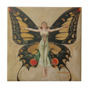 Leyendecker Fjärilsflicka Vintage Art Deco Kakelplatta