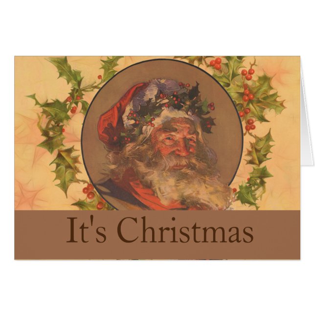 Leyendecker Tomte Antik Viktoriansk Hälsningskort (Framsidan Horizontal)