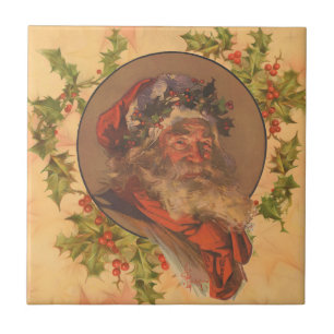 Leyendecker Tomte Antik Viktoriansk Kakelplatta