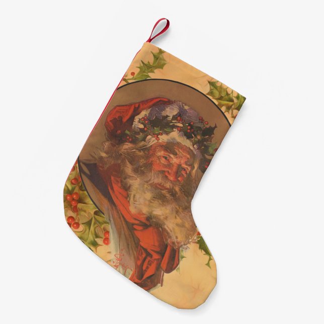 Leyendecker Tomte Antik Viktoriansk Liten Julstrumpa (Framsidan (Hängande))