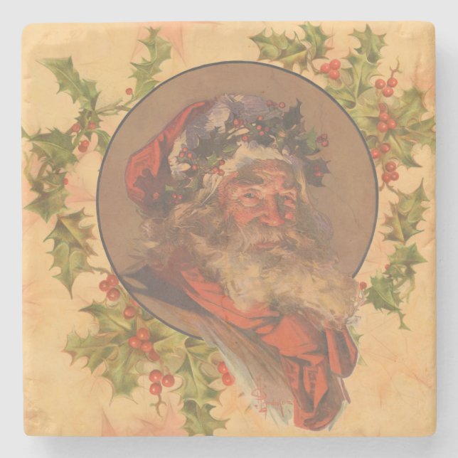 Leyendecker Tomte Antik Viktoriansk Stenunderlägg (Framsidan)