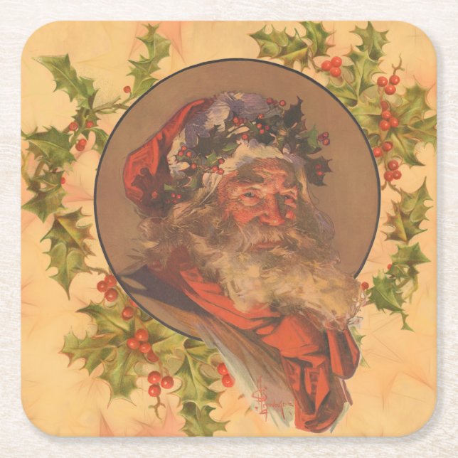 Leyendecker Tomte Antik Viktoriansk Underlägg Papper Kvadrat (Framsidan)