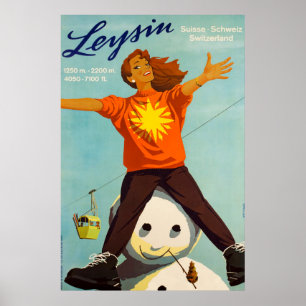 Leysin Schweitz, skidar affischen Poster