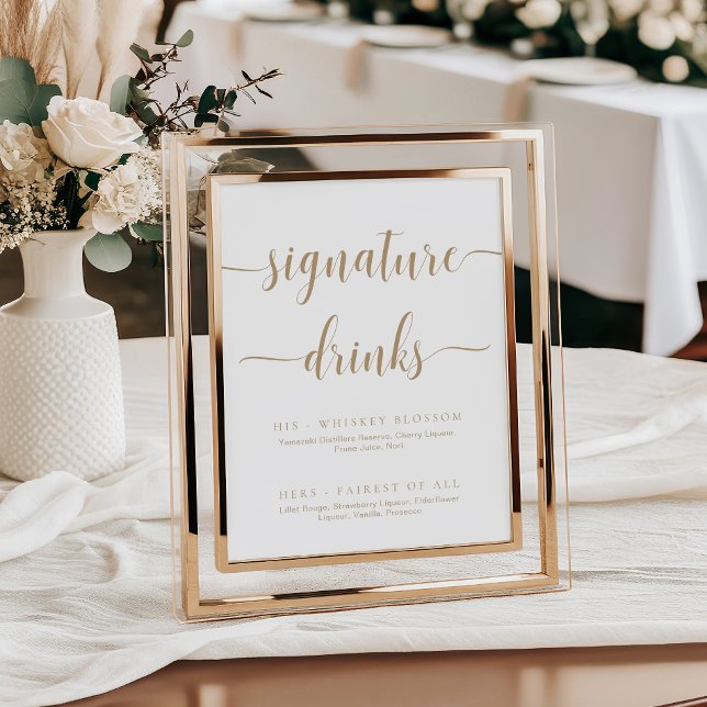 Leyton Guld Modern Minimal Namnteckning Drinks-tec Poster (Skapare uppladdad)