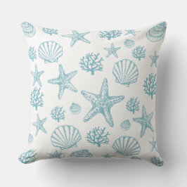 Lg Dekorativ kudde Teal Seashell Starfish Beachy