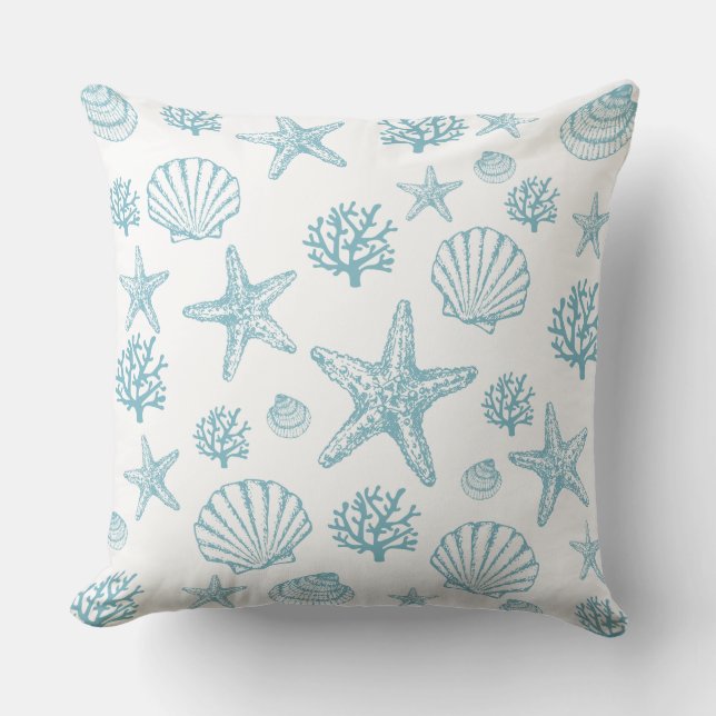 Lg Dekorativ kudde Teal Seashell Starfish Beachy (Framsida)