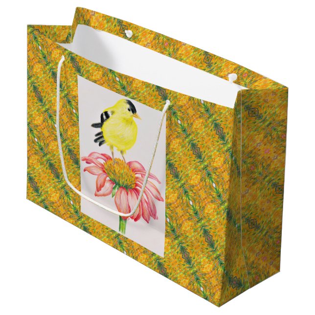 Lg Gift Bag Goldfinch på Coneflower (Framsidan Vinklad)
