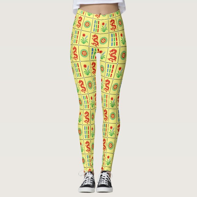 LG Mahjong-brickor #4 Röda Gröna Blå Gula Leggings (Framsida)