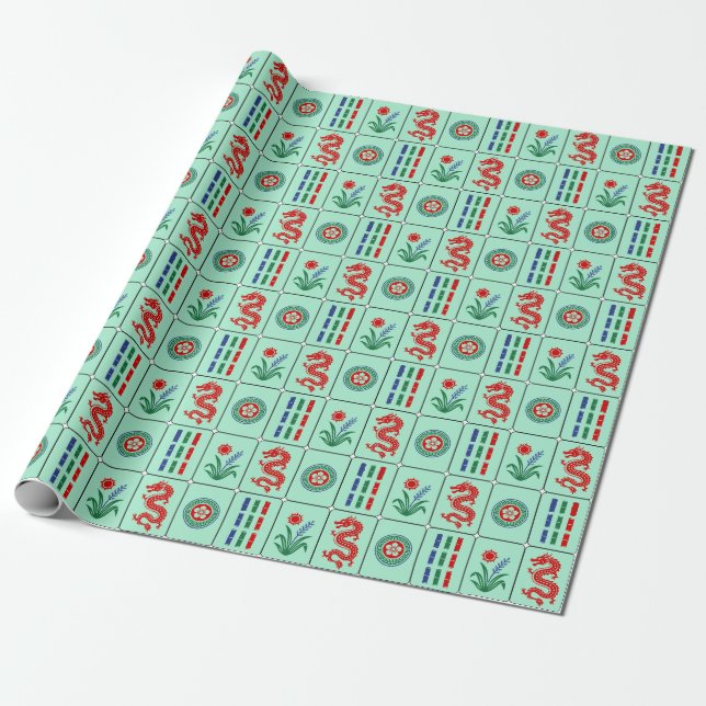 LG Mahjong-brickor #4 Röda Gröna Blå Mint Presentpapper (Utrullad)