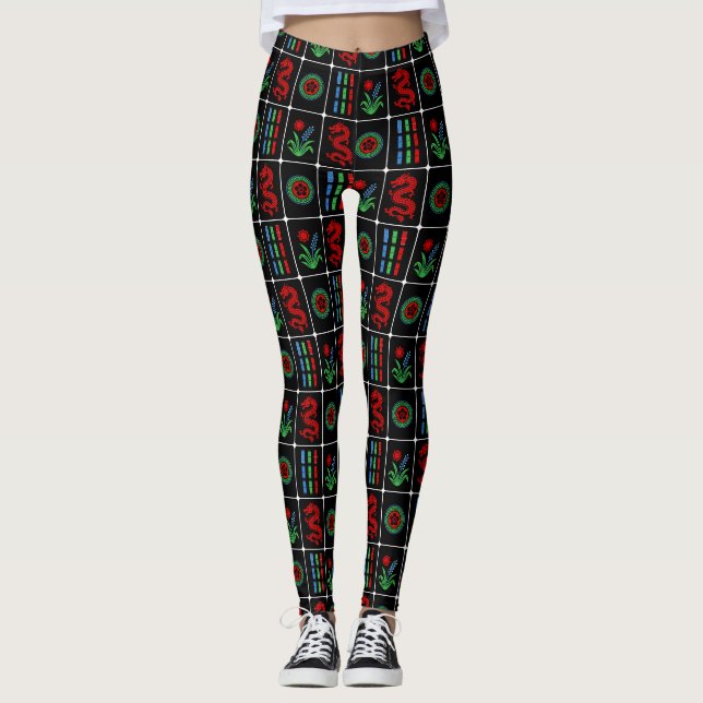 LG Mahjong-brickor #4 Röda Gröna Blå Svarta Leggings (Framsida)