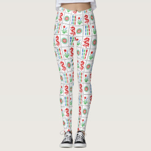 LG Mahjong-brickor #4 Röda Gröna Blå Vita Leggings