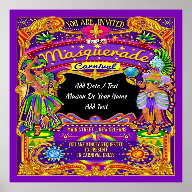 Lg. MasqueraMardi Gras Carnival Poster - Tema (Framsidan)