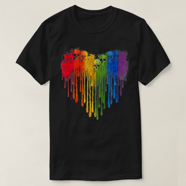 LGB-Döskallar Heart Kärlek Sugar Skullt Regnbåge L T Shirt (Design framsida)