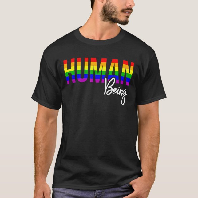 LGB Pride Human  Gay Lesbisk Rainbow Support T Shirt (Framsida)