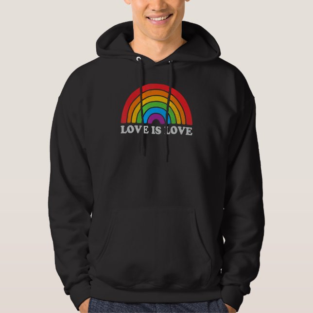 LGB Pride Kärlek är Kärlek Vintage Rainbow Hoodie (Framsida)