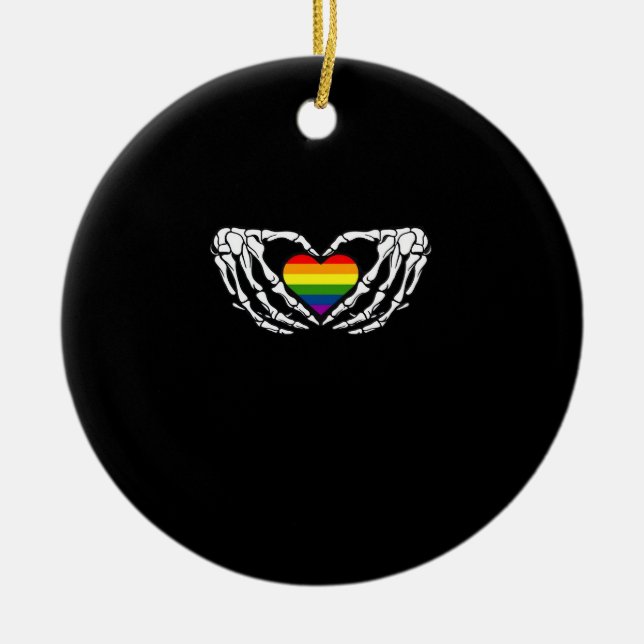 LGB Pride Skeleton Halloween Goth Heart Classic Julgransprydnad Keramik (Framsidan)