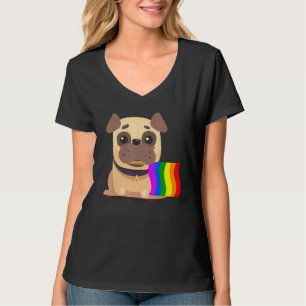 LGB-stöd för Cute Pug Hund Rainbow-Flagga T Shirt