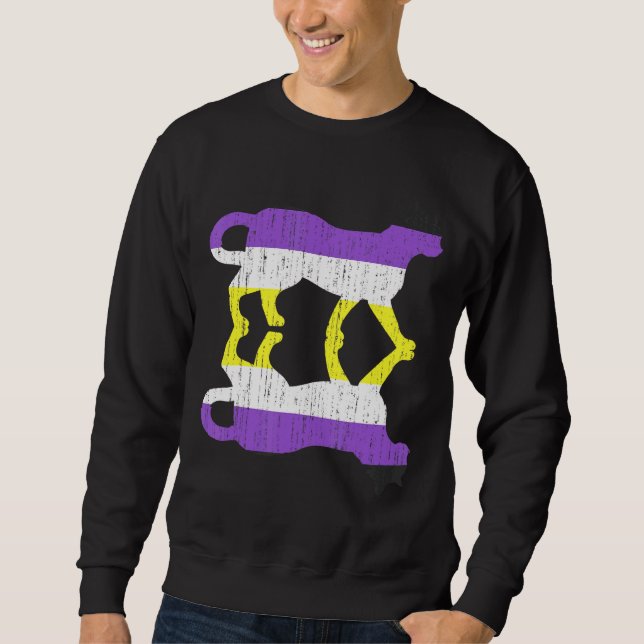 Lgbt Agender Nonbinary Flagga Pet Animal Cat Non T Lång Ärmad Tröja (Framsida)