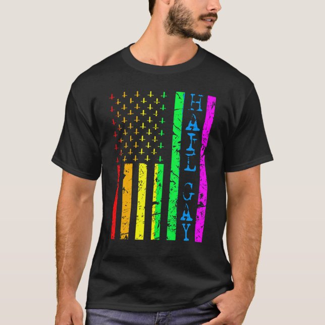 Lgbt All Hail Gay pride Flagga Satanic T Shirt (Framsida)