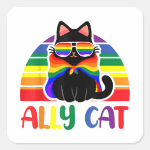 LGBT Ally Cat Be Kind Gay Rainbow Funny HGBTQ-Flag Fyrkantigt Klistermärke