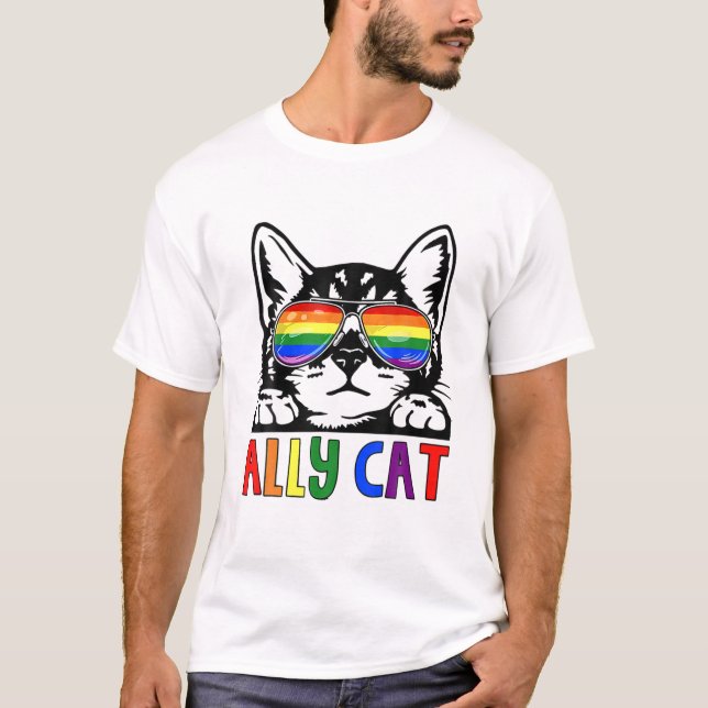 LGBT Ally Cat Be Kind Gay Rainbow Funny HGBTQ T Shirt (Framsida)