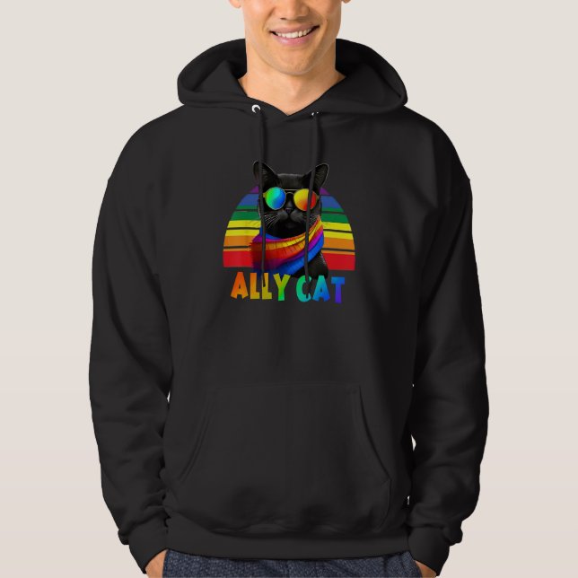LGBT Ally Cat Be Kind Gay Rainbow  LGBTQ Flag Gay  Hoodie (Framsida)
