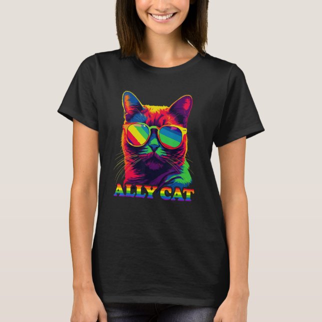 LGBT Ally Cat Gay Pride LGBTQ Rainbow Flag Pride G T Shirt (Framsida)