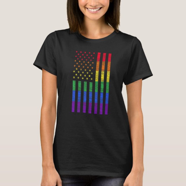 LGBT American Flag Pride Rainbow Gay Lesbian Bi Tr T Shirt (Framsida)