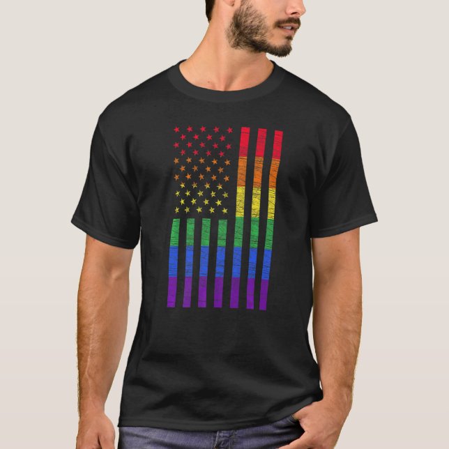 LGBT American Flag Pride Rainbow Gay Lesbian Bi Tr T Shirt (Framsida)