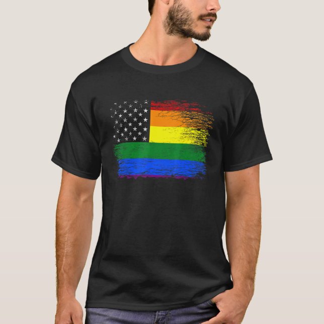 LGBT American Flagga Gay Lesbisk Transgender Pride T Shirt (Framsida)