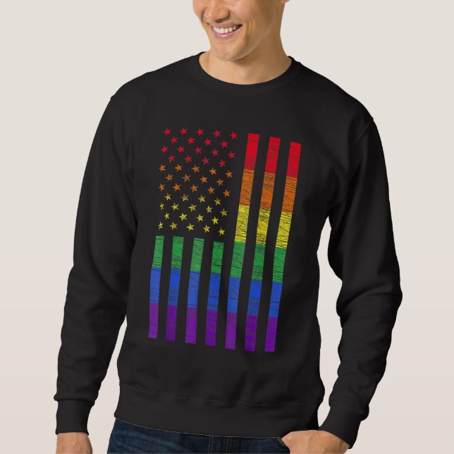 Lgbt American Pride Rainbow Gay Lesbisk Bi Tr Lång Ärmad Tröja (Framsida)