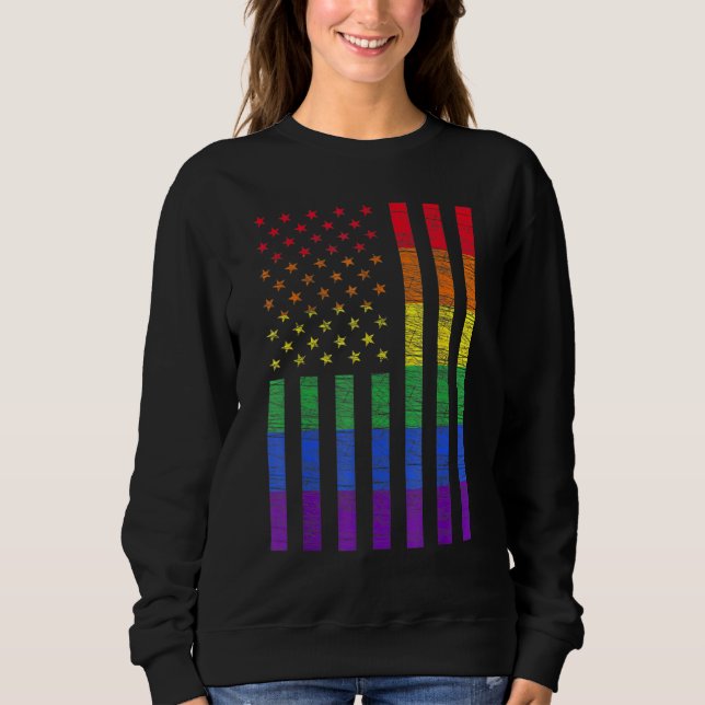 Lgbt American Pride Rainbow Gay Lesbisk Bi Tr T Shirt (Framsida)