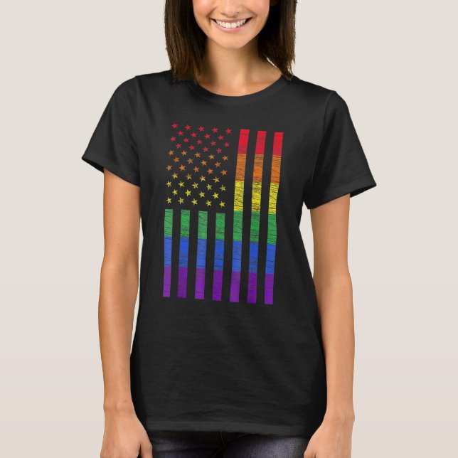 Lgbt American Pride Rainbow Gay Lesbisk Bi Tr T Shirt (Framsida)