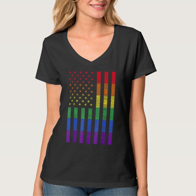 Lgbt American Pride Rainbow Gay Lesbisk Bi Tr T Shirt (Framsida)
