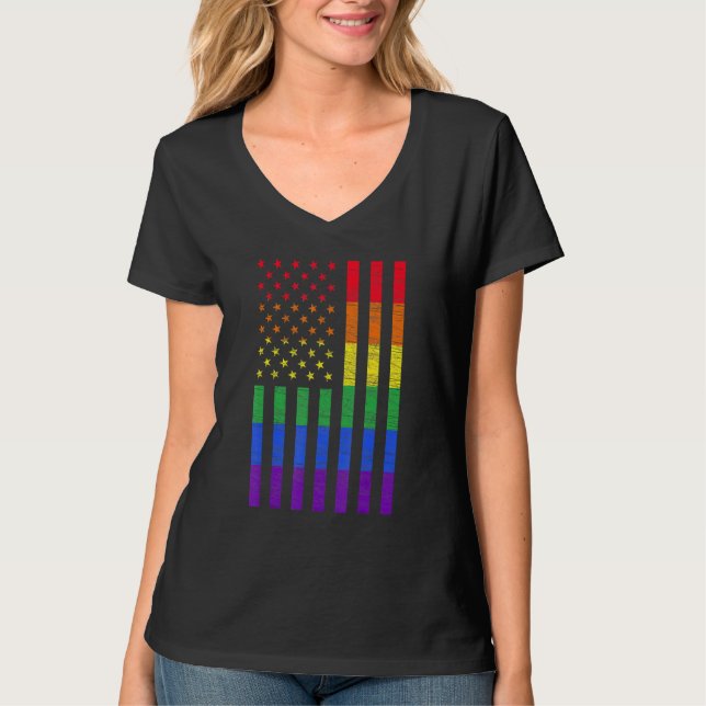 Lgbt American Pride Rainbow Gay Lesbisk Bisex T Shirt (Framsida)