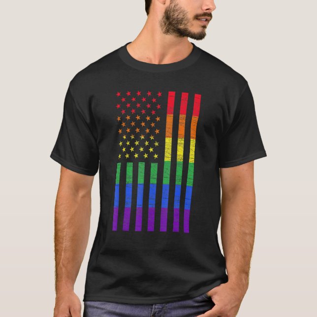 Lgbt American Pride Rainbow Gay Lesbisk Bisex T Shirt (Framsida)
