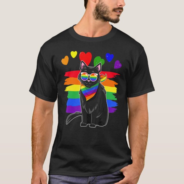 Lgbt Black Cat Gay pride Rainbow Lgbtq T Shirt (Framsida)