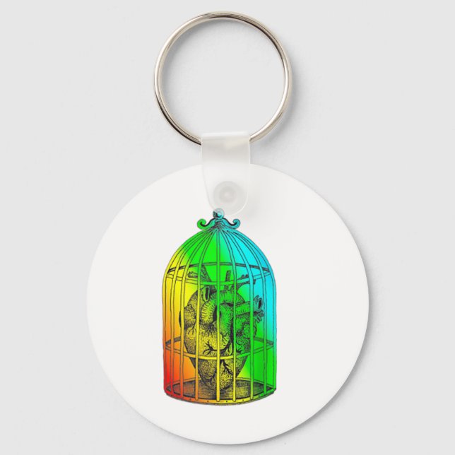 Lgbt Caged Heart-Valentineser Tattoo Rainbow Desig Nyckelring (Framsida)