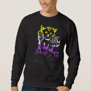 Lgbt Cat Dj Music Tredje Gender Queer Pride non Bi Lång Ärmad Tröja