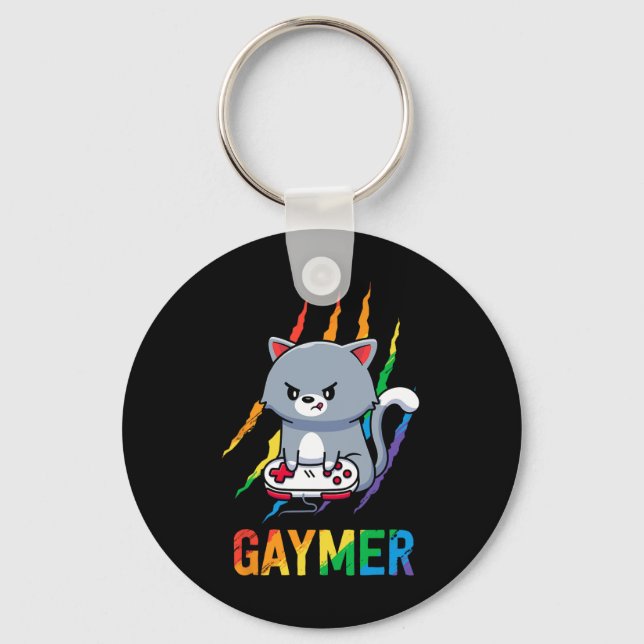 Lgbt Cat Pride Shirt Rainbow Video Game Älskare Gi Nyckelring (Framsida)