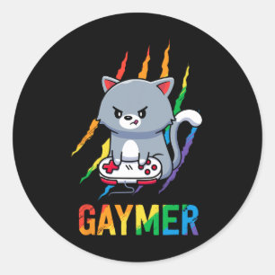 Lgbt Cat Pride Shirt Rainbow Video Game Älskare Gi Runt Klistermärke