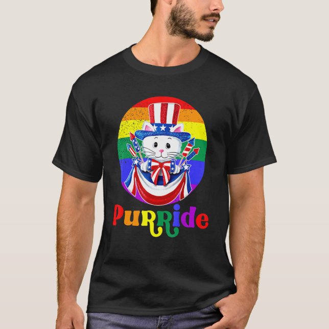 Lgbt Cat Purride Rainbow Flagga American Flagga Lg T Shirt (Framsida)