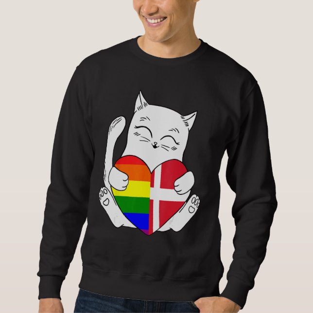 LGBT Denmark Cat Ally Animal  Pride Supporter Lång Ärmad Tröja (Framsida)