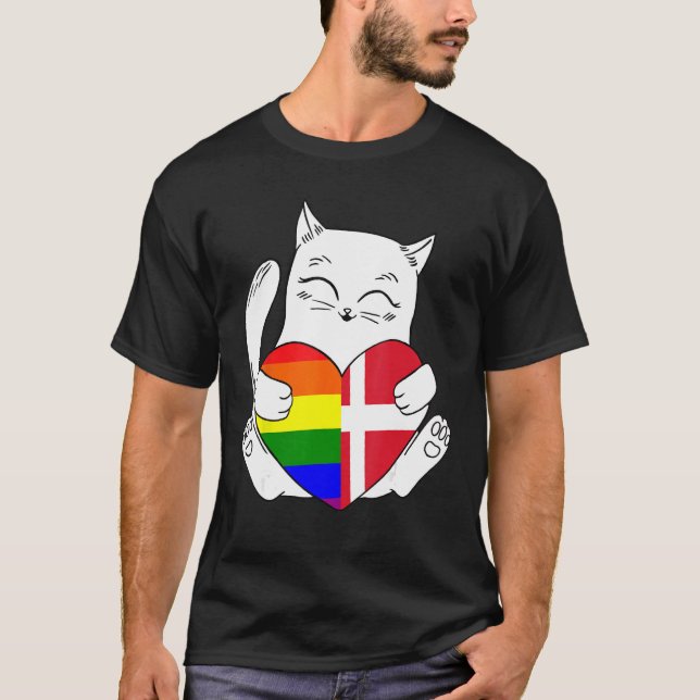 LGBT Denmark Cat Ally Animal  Pride Supporter T Shirt (Framsida)