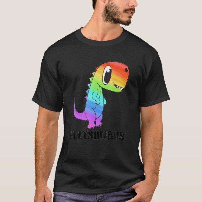 LGBT Dinosaur Rex Gay Pride Dino Allysaurus Rainbo T Shirt (Framsida)