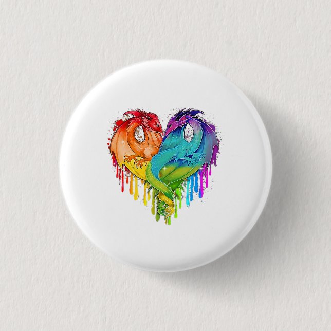 Lgbt Dragon Heart Rainbow Heart Dragon Lgbt Pride Knapp (Framsida)